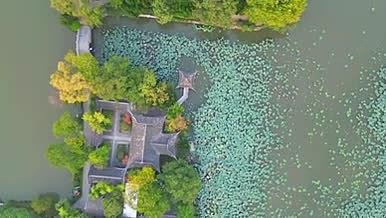 航拍城市古镇勺湖公园景区视频的预览图